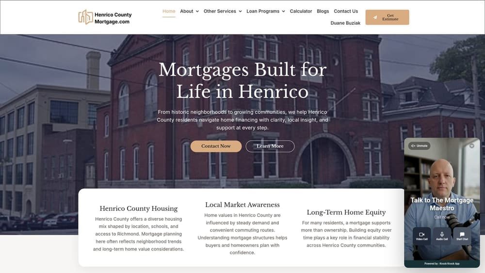 Screenshot of Henrico Mortgage — Duane Buziak website
