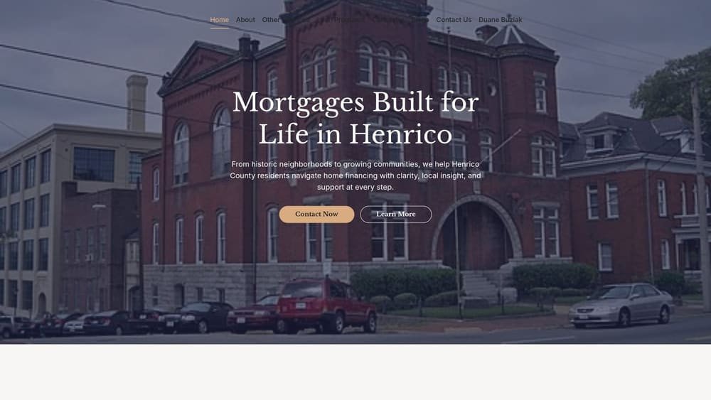 Screenshot of Henrico Mortgage — Duane Buziak / Coast2Coast Mortgage website